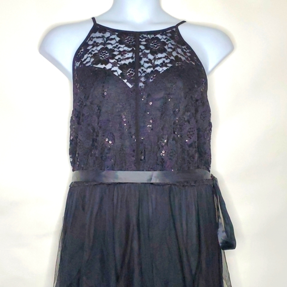 Candalite Sequin Lace Maxi Dress Size 1X Tiered Tulle Skirt Evening‎ Gown NEW - Picture 3 of 16